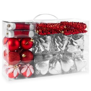 lot 7313 image: Best Choice Products Set of 72 Handcrafted Shatterproof Hanging Christmas Ornaments w Glitter Design - Red & Silver