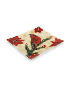 lot 7419 image: Pfaltzgraff Holiday Wintertime Birds Glass Platter