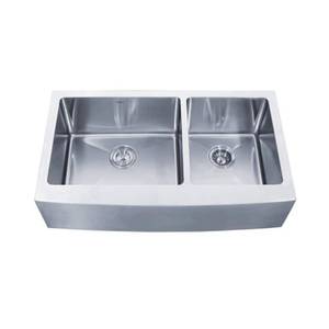 lot 1581 image: Kraus 36 inch Farmhouse Apron 6040 Double Bowl 16 gauge Stainless Steel Kitchen Sink