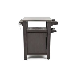lot 1593 image: Keter Unity Resin Serving Station, All-Weather Plastic and Metal Grill, Storage and Prep Table, 40 Gal, Brown