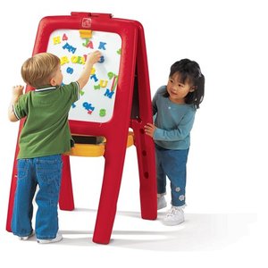 lot 1626 image: Step2 Easel for 2 Includes 77 foam magnetic letters, numbers and signs, Red or Pink