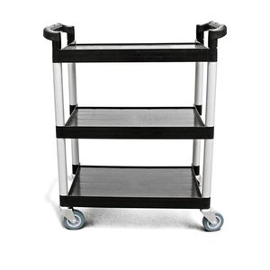 lot 6578 image: New Star Foodservice 54552 1-Piece Heavy Duty Utility Cart Bus Cart 350 lbs Load 3 Tier Cart 42-12x19-12x38-12 Black