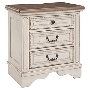 lot 6608 image: Realyn Three Drawer Nightstand Chipped White - Signature Design by Ashley