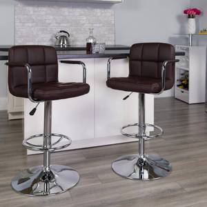 lot 6614 image: Flash Furniture Contemporary Quilted Vinyl Adjustable Height Barstool with Arms and Chrome Base, Multiple Colors