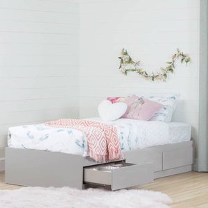 lot 6642 image: South Shore Vito Twin Mates Bed with 3 Drawers, Twin 39-inch, Soft Gray