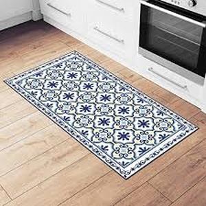 lot 6561 image: Camoone Non Slip Kitchen Mat  4 Free Coasters �� (Greek Garden) Blue & White Decorative Vinyl Kitchen Floor Mat - Hypoallergenic, Insulated, Non-Fading, Easy to Clean and Non-Toxic47.2x23.6x0.08