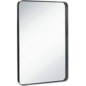 lot 6563 image: Hamilton Hills Contemporary Brushed Metal Wall Mirror  Glass Panel Black Framed Rounded Corner Deep Set Design  Mirrored Rectangle Hangs Horizontal or Vertical (22 x 30)