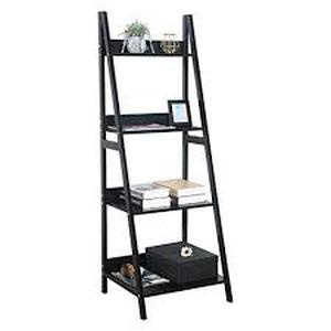 lot 6597 image: GreenForest Ladder Shelf 4 Tier Bookcase Metal Frame Bookshelf Home Office Storage Rack Shelf Plant Stand, Black