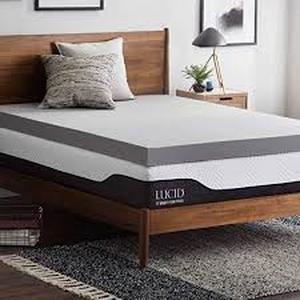 lot 6634 image: Lucid 4 Inch Bamboo Charcoal Memory Foam Mattress Topper - Queen