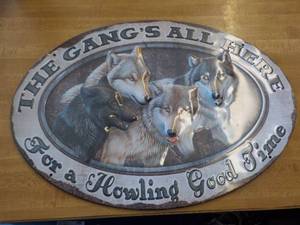 lot 5757 image: metal wolf sign