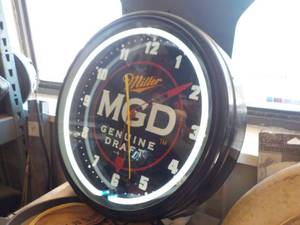 lot 5752 image: neon miller MGD clock