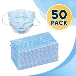 lot 4100 image: DISPOSABLE PROTECTIVE FACE MASKS- 50 PACK