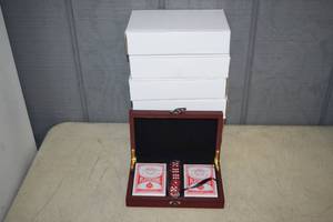 lot 301 image: 6 Wooden Game Boxes with 2 Decks of Cards and 5 Dice
