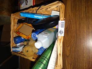 lot 3089 image: Basket Baptismal candle & misc.