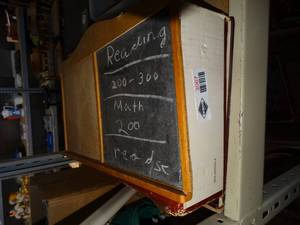 lot 3067 image: Vintage wood chalk board & misc.