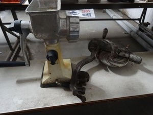 lot 2865 image: Vintage clamp  on cherry pitter & meat grinder