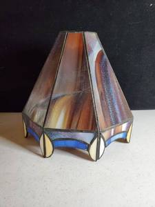 lot 6296 image: Blue. Brown and Purple Stain Glass Lamp Shade