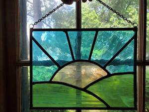 lot 6318 image: Blue & Green Sunset Stained Glass Piece