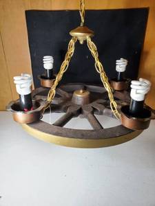 lot 6322 image: Wooden Wheel Chandelier. No Shades
