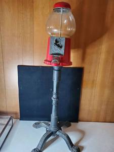 lot 6349 image: Red Carousel Gumball Machine. woth Black Metal Stand