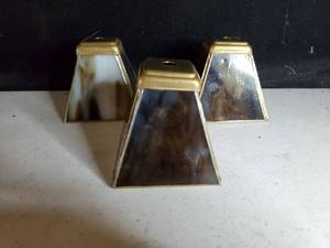 lot 6407 image: Lot of 3 Brown and Cream Small Stain Glass Lamp Shades