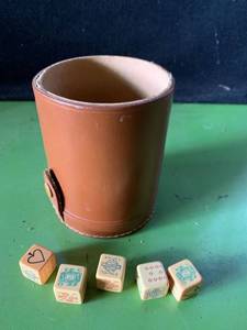 lot 6416 image: Vintage Leather Dice Cup With Dice