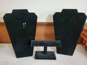 lot 6429 image: Lot of 3 Jewelry Black Felt Displays - 2 Necklace and 1 Bracelet