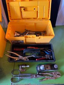 lot 6445 image: Yellow 16 Inch Tool Box With Tools