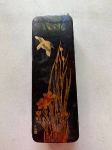 lot 7739 image: Hand Painted Black Lacquered Box