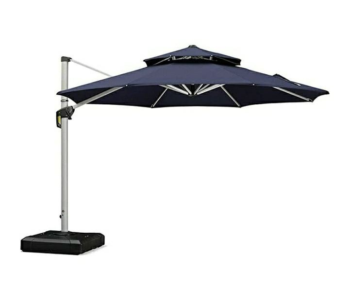 Purple Leaf 11 Feet Double Top Round Deluxe Patio Umbrella Offset Hanging Umbrella Outdoor Market Umbrella Garden Umbrella Navy Blue Agent 86 Freight Auction Patio And Outdoors Baby And Pet Items