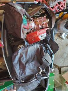lot 5023 image: Tote Of Christmas Decorations, Air Mattress, Dart Board