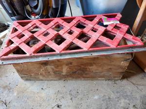 lot 5025 image: Cast Iron Grates, Wood Tool Box With Tools