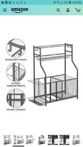 lot 1047 image: mDesign Metal Heavy Duty Sports Storage Rack with Top Shelf - Holds Basketballs, Water Bottles, Baseball Bats, Hats, Frisbees, Workout Gear, Tennis Rac