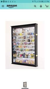 lot 1052 image: XL Shot Glass Display Case Rack Holder Cabinet wMirror Backed and 11 Glass Shelves -Cherry