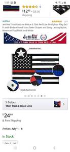 lot 1063 image: 3x5 US flag black and white with firefighter and police stripe