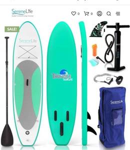 lot 1079 image: SereneLife Inflatable Stand Up Paddle Board (6 Inches Thick) with Premium SUP Accessories & Carry Bag