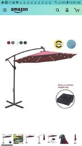 lot 1117 image: ABCCANOPY 10 FT Solar Powered LED Patio Outdoor Umbrella Hanging Umbrella Cantilever Umbrella Offset Umbrella Easy Open Lift 360 Degree Rotation with 32 LED Lights (Burgundy)