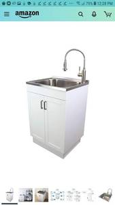 lot 1150 image: Transolid TC-2420-WC 24-in. All-in-One LaundryUtility Sink Kit, WhiteStainless Steel