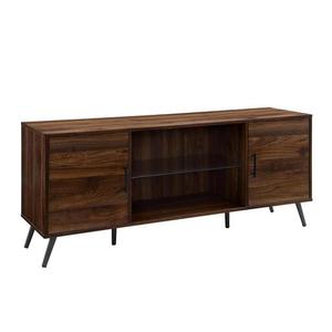 lot 1175 image: Walker Edison Furniture Company Mid Century Modern Wood Universal Stand for TVs up to 65 Flat Screen Cabinet Door and Shelves Living Room Storage Entertainment Center, 60 Inch, Dark Walnut