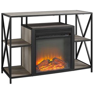 lot 1182 image: 40 inch X Frame Open Shelf Fireplace in Grey Wash