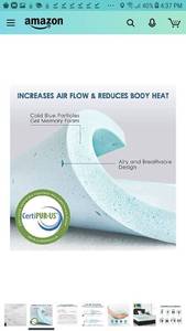 lot 1260 image: Lauraland 2-Inch Mattress Topper Twin, Ventilated Gel Infused Memory Foam Mattress Topper, Washable Hypoallergenic Cover & Active Cooling Washable Cover