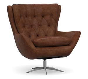 lot 74829 image: Wells Tufted Leather Swivel Armchair
