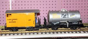 lot 4276 image: Lot of (2) LGB Lehmann - Lake George Car and LGB Boulder Mountain Spring Water Car - G Scale