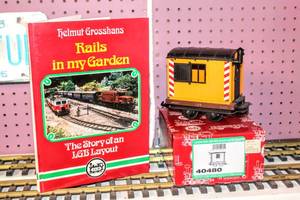 lot 4282 image: LGB Lehmann 40480 Work Shed Car and  Helmet Grosshans Rails In My Garden The Story of an LGB Layout