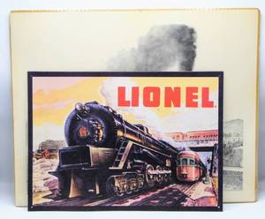 lot 4216 image: Black & White Train Print (11.5 x 16) and Lionel Train Metal Sign (16 x 20)