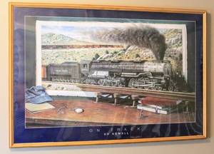 lot 4217 image: Framed Poster of a Union Pacific 4006 Train Titled On Track by Bo Newell (37 x 26)