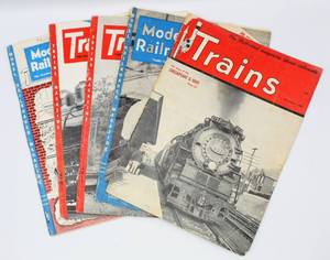 lot 4219 image: 5 Vintage Train Magazines  Trains and Model Railroader - Dated between 1948 - 1954