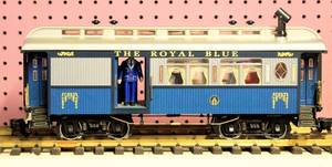 lot 4261 image: REA Aristo-Craft The Royal Blue B&O Passenger Coach Car Train with Passengers  G Scale