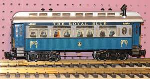 lot 4262 image: REA Aristo-Craft The Royal Blue B&O Passenger Coach Car Train with Passengers  G Scale