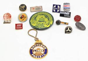 lot 4291 image: 15 Badge Button Keychain Pins Collection - Santa Fe, California Zephyr, Norfolk Southern, B&O, Southern Pacific Lines, Rio Grande ...